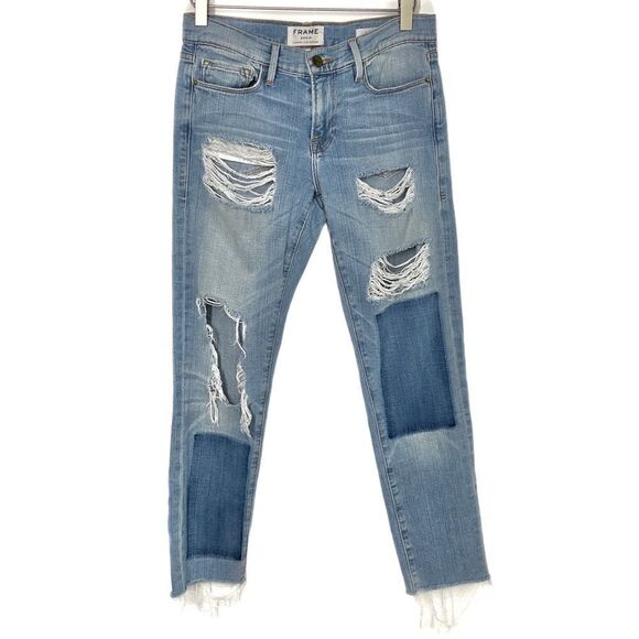 Frame Blue Redlands Le Garcon Distressed Boyfriend Jeans 24 - Picture 1 of 7